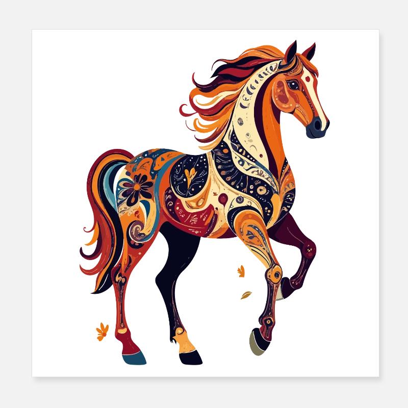 Ornamentpferd bunte Muster abstrakte Pferde Grafik Poster 20x20 cm