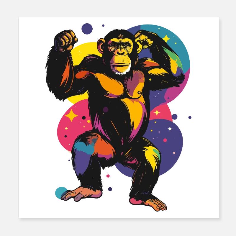 Motif coloré de Pop Art Chimpanzé Singe debout Poster 20 x 20 cm