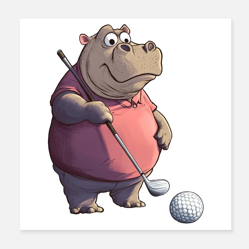 Nilpferde Golf / Golfer Nilpferd Poster 20x20 cm