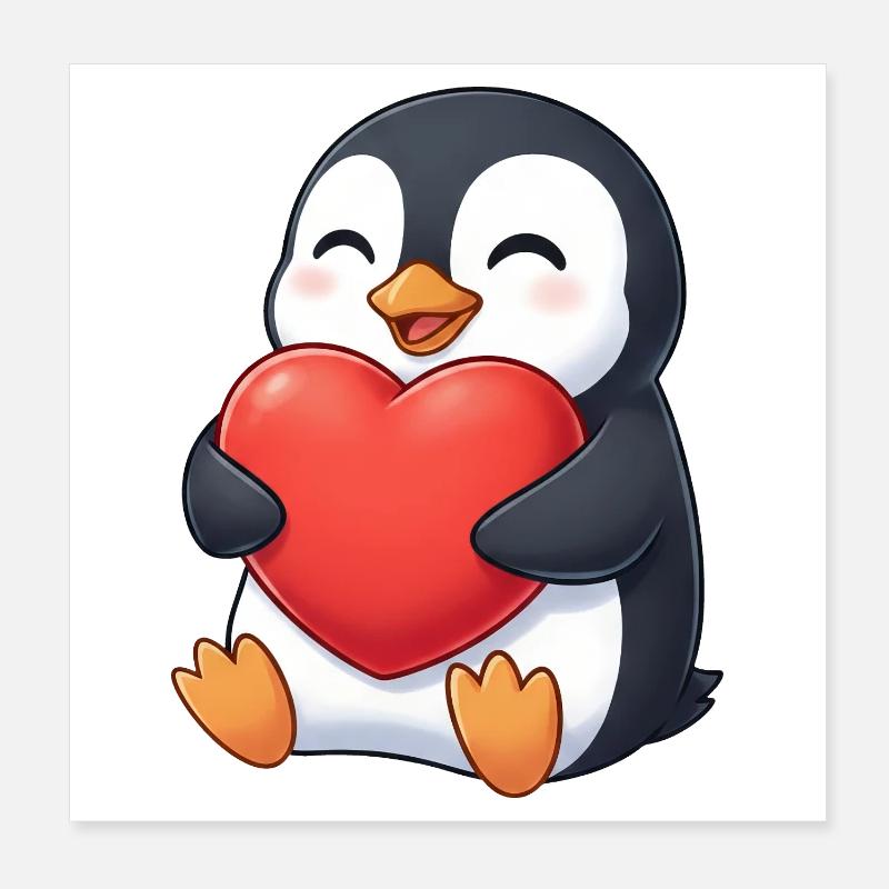 Süßer Pinguin Cartoon Valentinstag Herz Liebe  Poster 20x20 cm