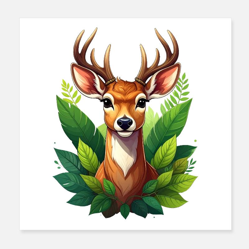 Ein Reh oder Hirsch im Wald Poster 20x20 cm