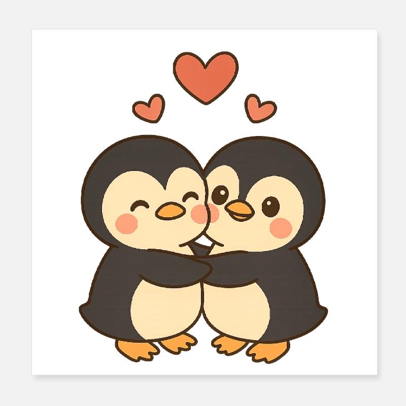 Amour du couple pingouin Poster 20 x 20 cm