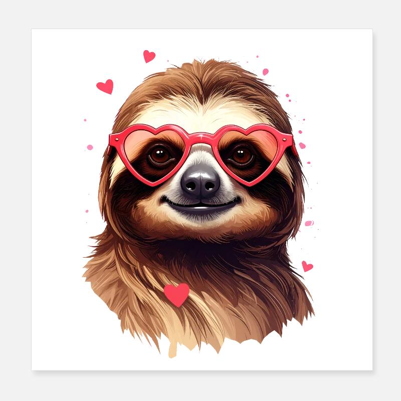 Faultier mit Herzbrille zum Valentinstag Poster 20x20 cm