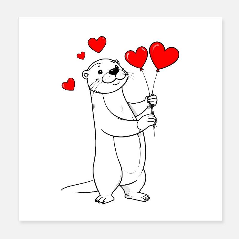 Loutre à la Saint-Valentin Poster 20 x 20 cm
