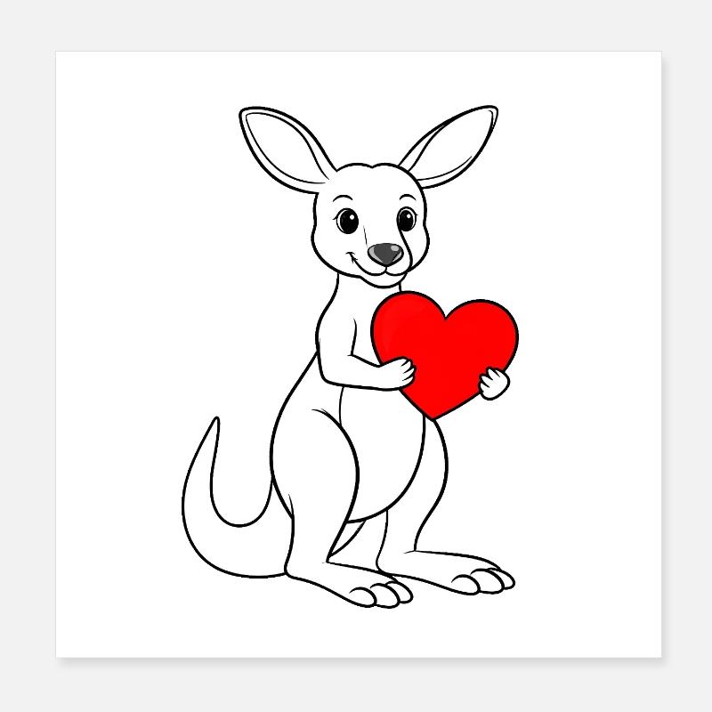 White kangaroo with red heart Poster 8" x 8" (20x20 cm)