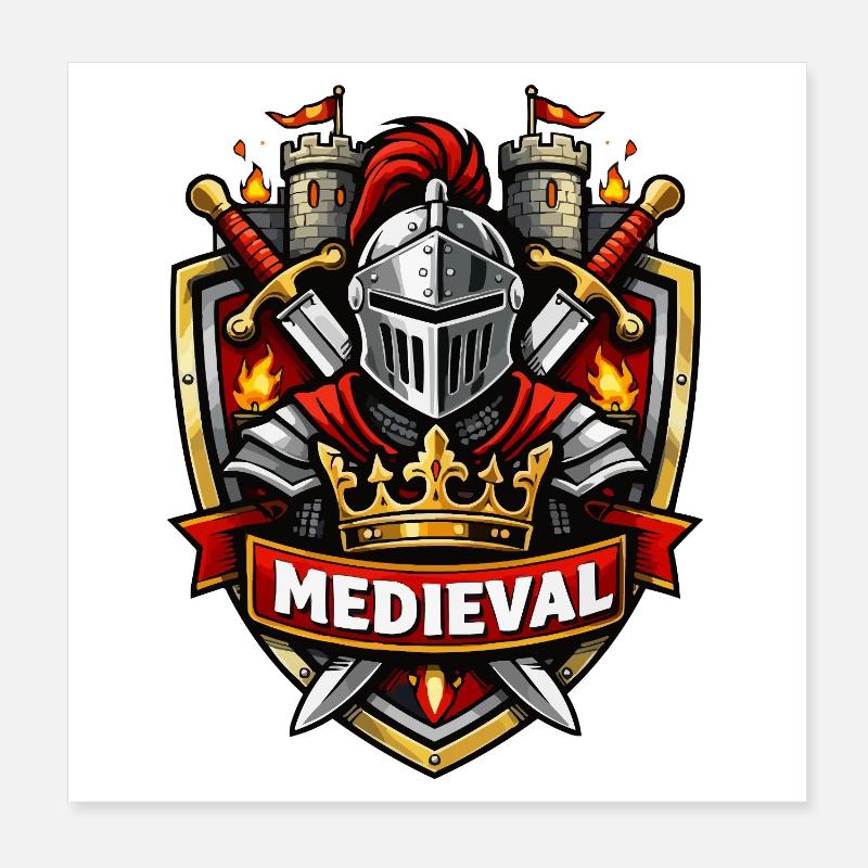 Blason médiéval du chevalier Couronne du château Poster 20 x 20 cm