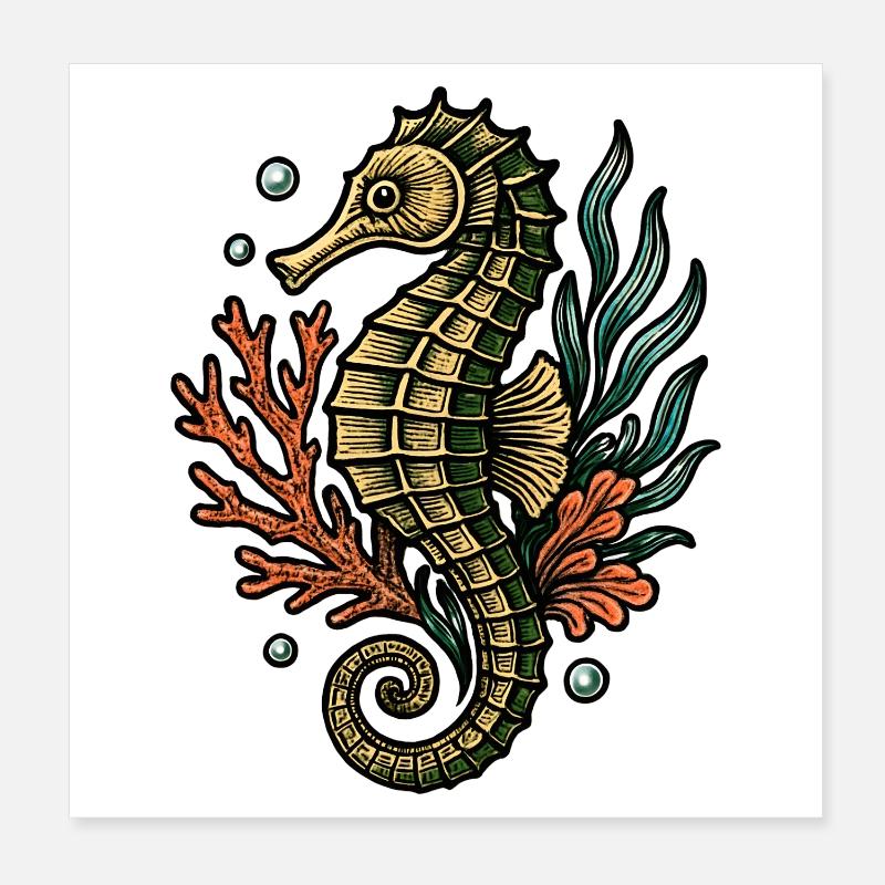 Hippocampe coloré dans le récif Poster 20 x 20 cm