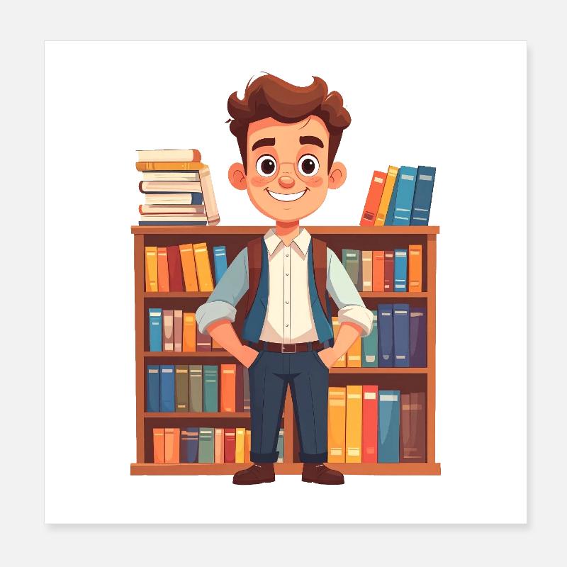 Bibliothécaire devant une étagère Poster 20 x 20 cm