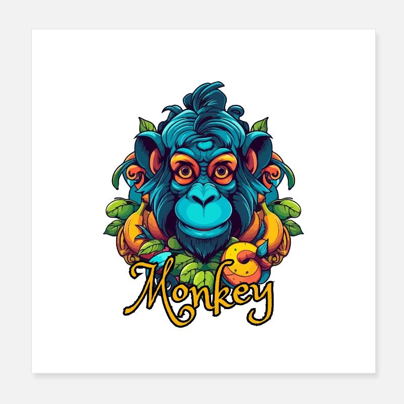 Neon Tropical Monkey Head Poster 8" x 8" (20x20 cm)