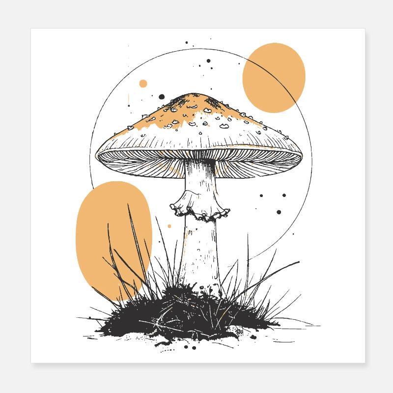 Silhouette de champignon de la forêt de clair de lune Poster 20 x 20 cm