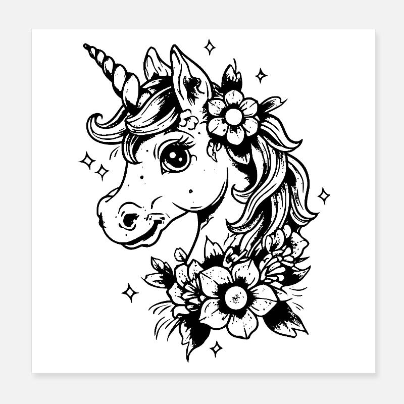 Einhorn mit Blumen Poster 20x20 cm