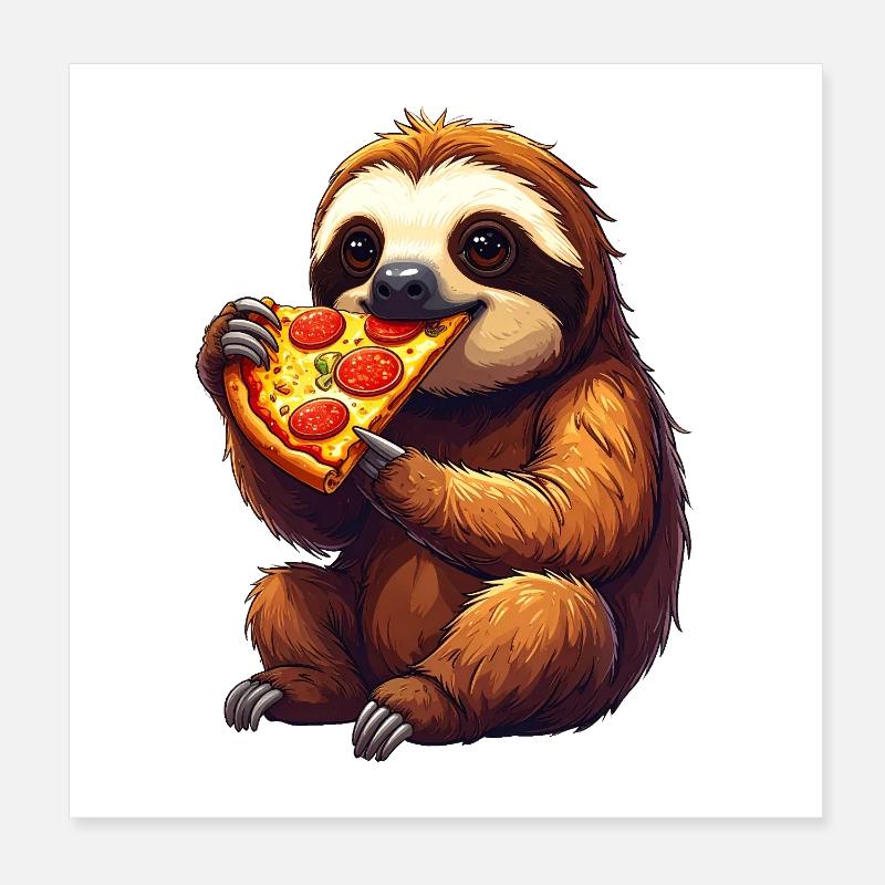 Sloth with pizza Poster 8" x 8" (20x20 cm)