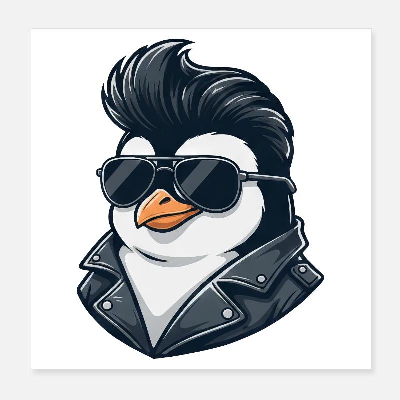 Lunettes de soleil Penguin Cool Rock Roll coiffure années 60 Poster 20 x 20 cm
