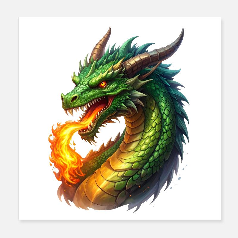 Feuer speiender Drache Poster 20x20 cm
