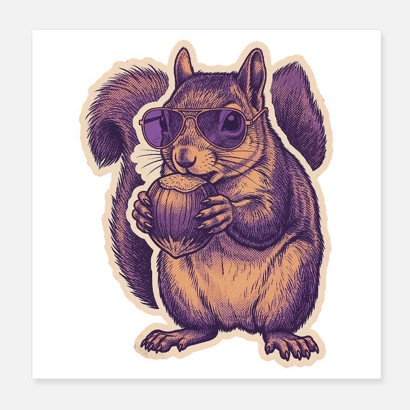 Eichhörnchen Mit Sonnenbrille Knabbert Haselnuss Poster 20x20 cm