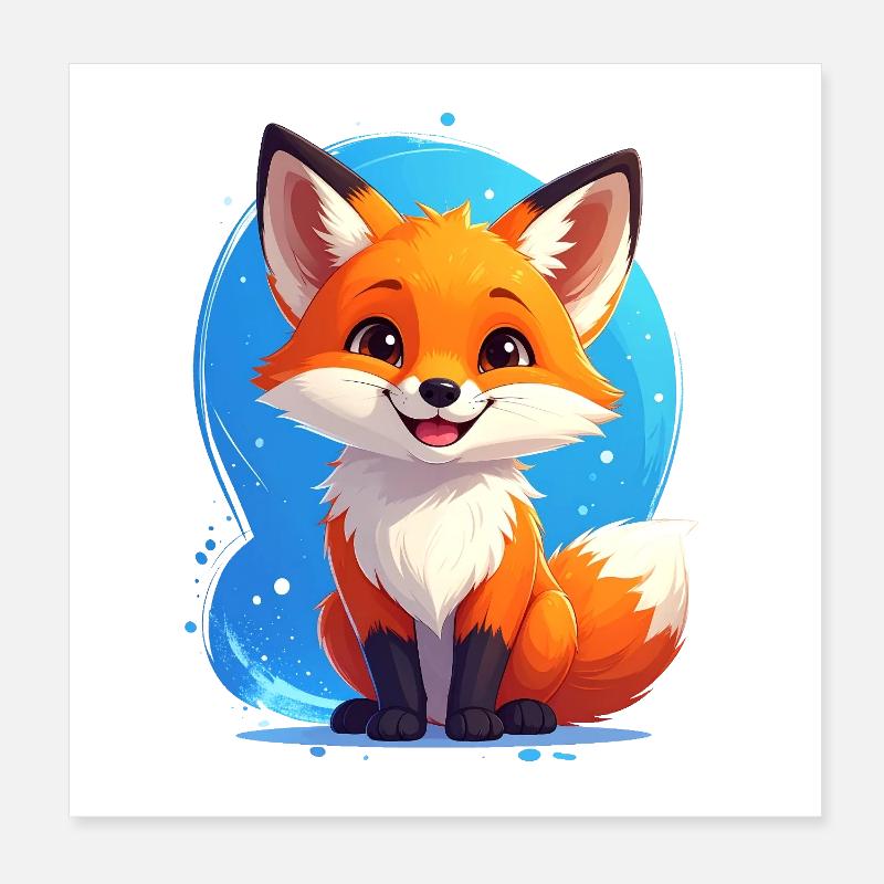 Cute fox against blue background Poster 8" x 8" (20x20 cm)