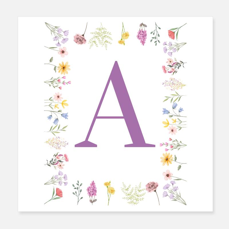 Floral Initial Poster 20x20 cm