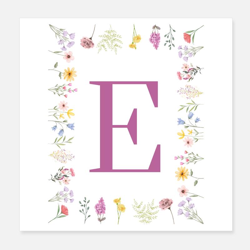Monogramm E mit Frühlingsblüten Poster 20x20 cm