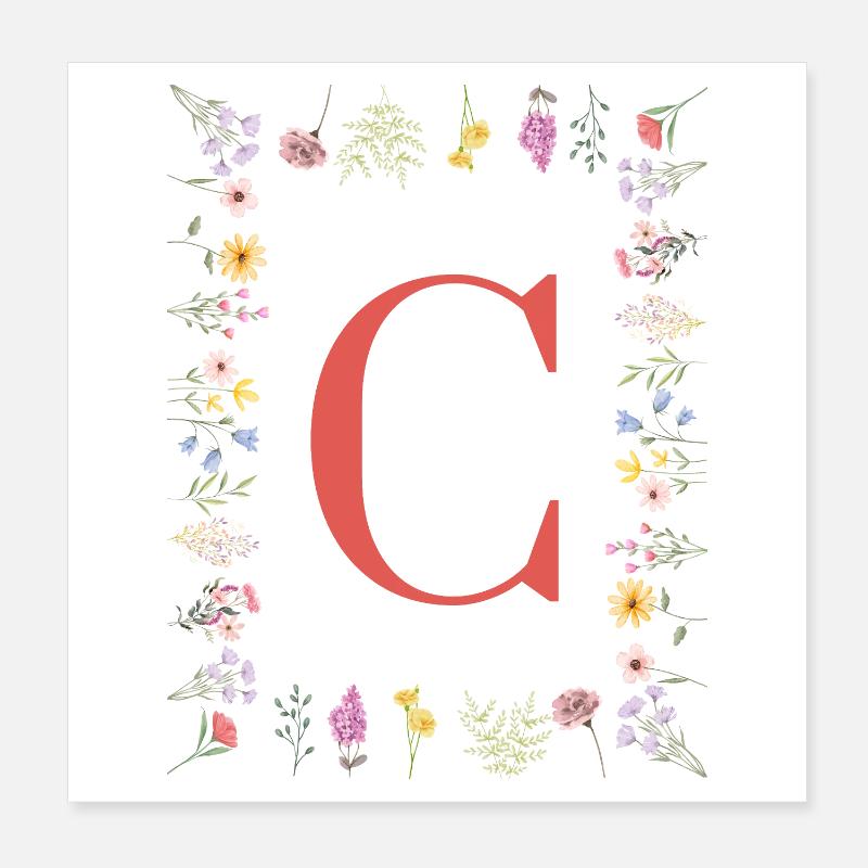 Initiales florales « C », monogramme de lettres Poster 20 x 20 cm