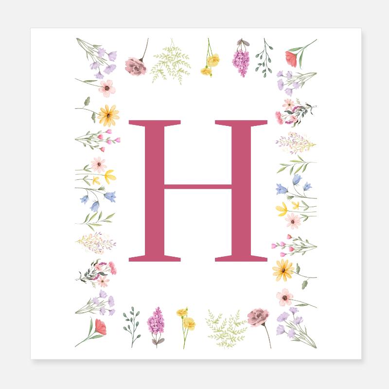 Florale Initialen "H", Buchstaben Monogramm Poster 20x20 cm