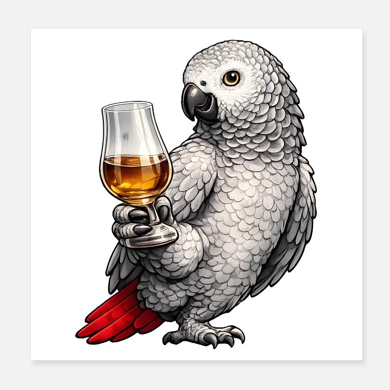 Graupapagei Whisky Poster 20x20 cm