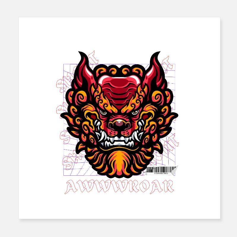 Neon Dragon Portrait Fire Poster 8" x 8" (20x20 cm)