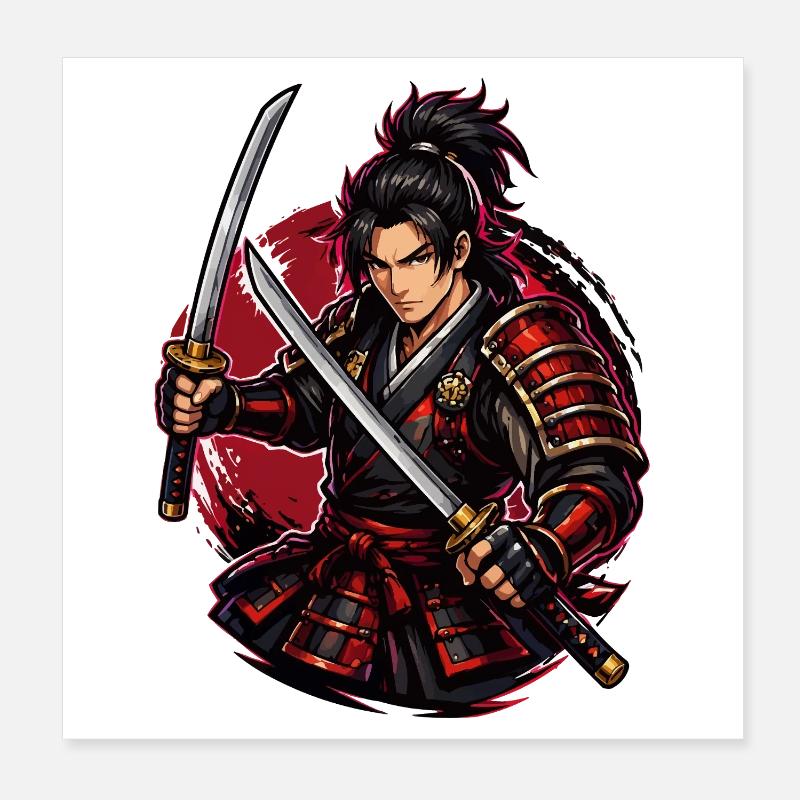 Combattant Samouraï dans Red Swirl Poster 20 x 20 cm