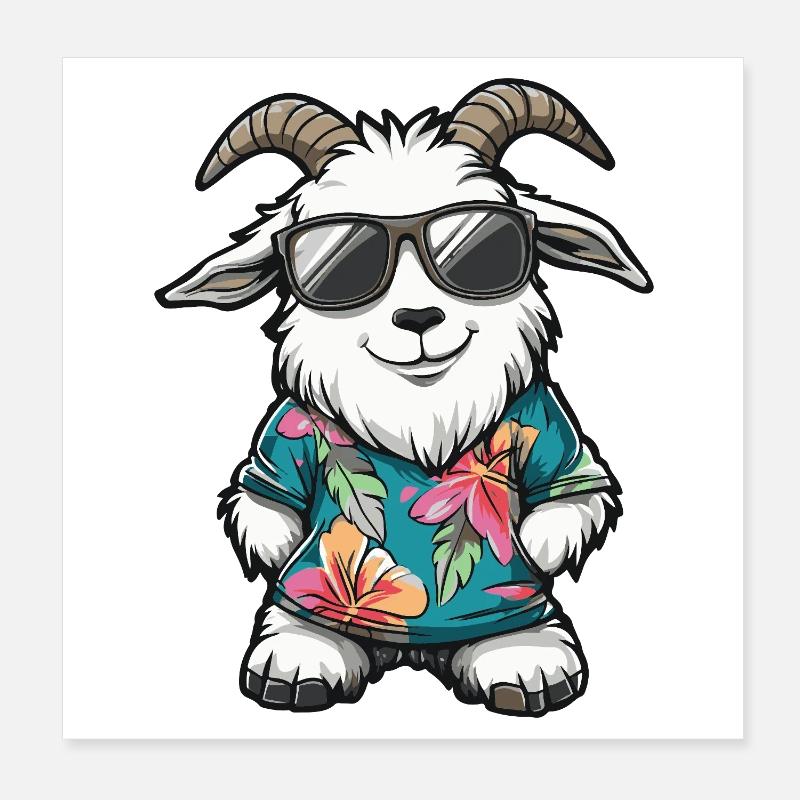 Bergziege Comic Urlaub Poster 20x20 cm