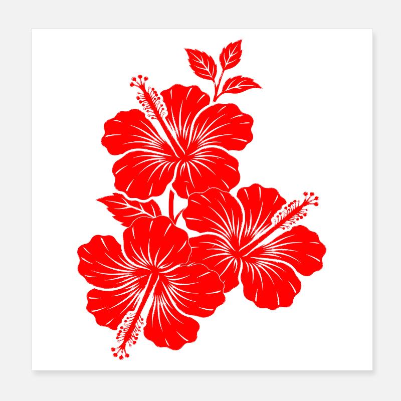 Silhouette triple de floraison d’hibiscus rouge Poster 20 x 20 cm
