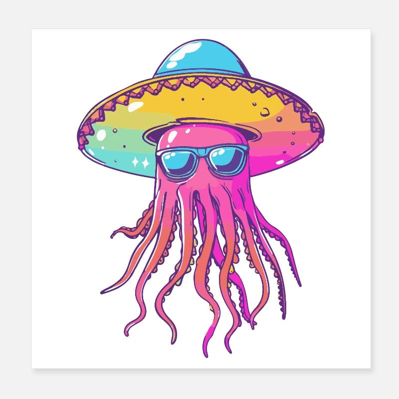 Sombrero drôle de méduse Poster 20 x 20 cm