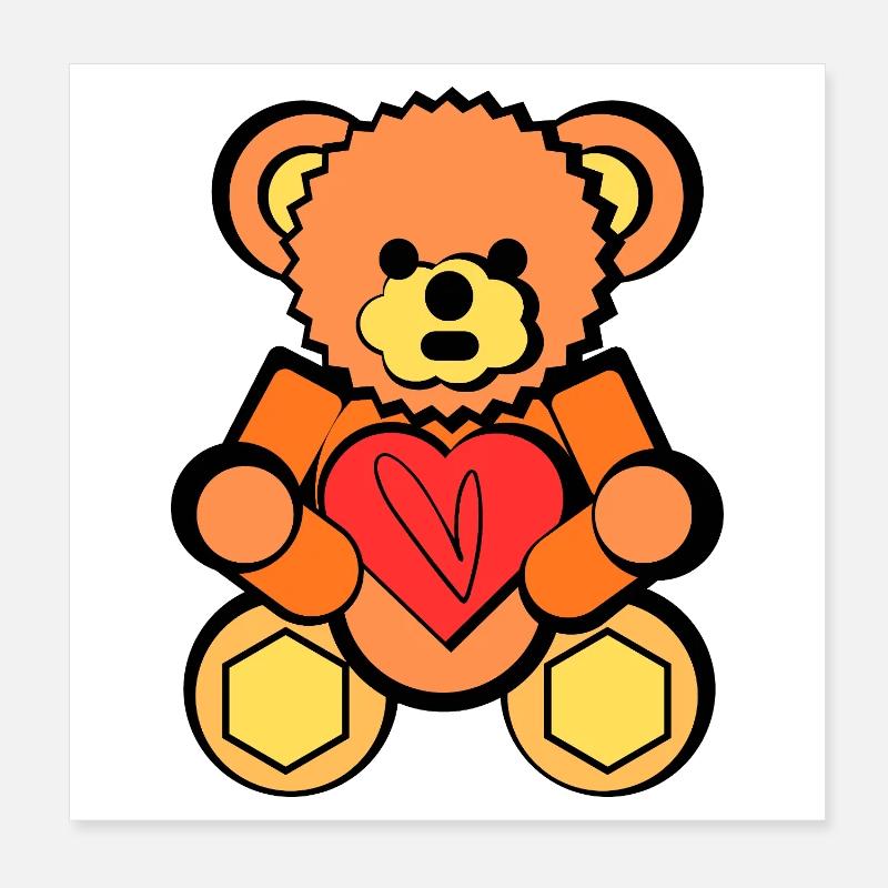 Bär mit Herz Block Art  Poster 20x20 cm
