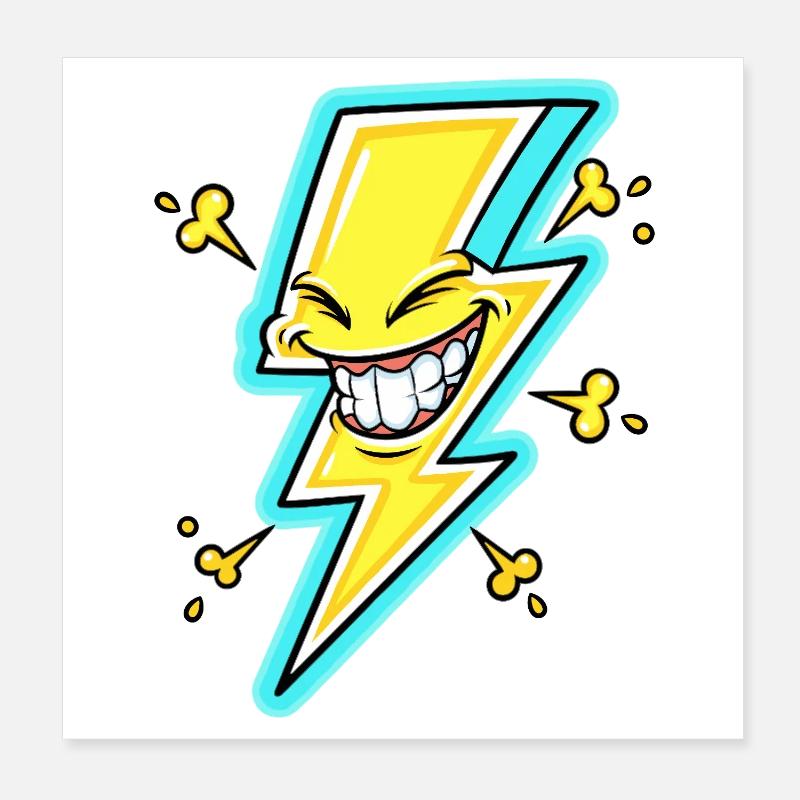 Lachender Blitz Cartoon Poster 20x20 cm