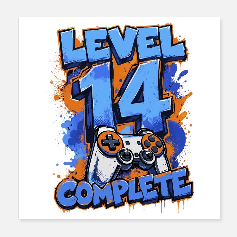 Level 14 Complete – Retro Gaming Poster 8" x 8" (20x20 cm)