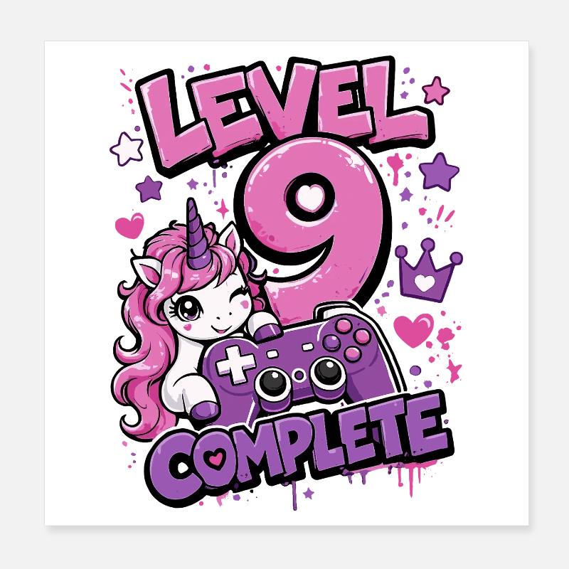 Level 9 Complete Unicorn Controller Girl Poster 8" x 8" (20x20 cm)