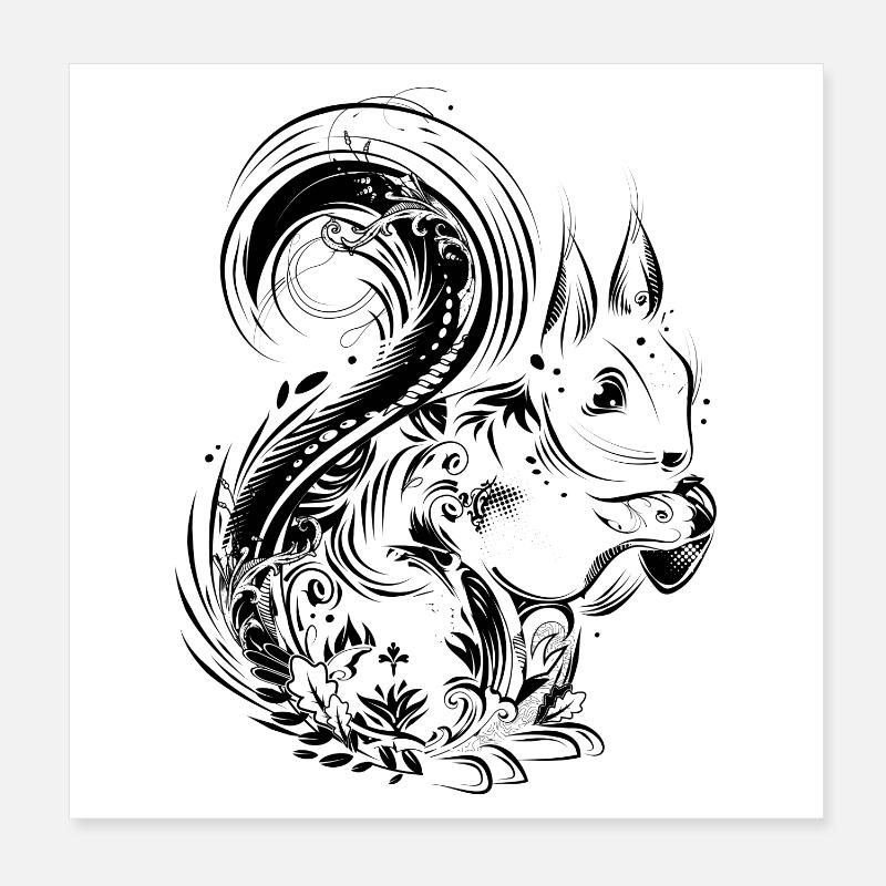 Squirrel with acorn in paws Poster 8" x 8" (20x20 cm)