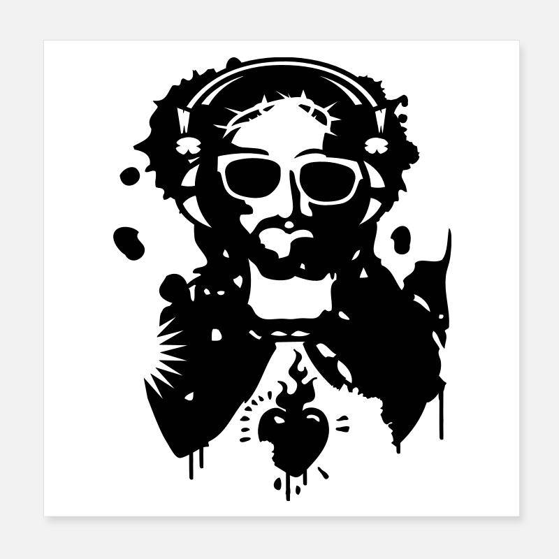 Gesù Graffiti con cuffie e occhiali da sole Poster 20x20 cm
