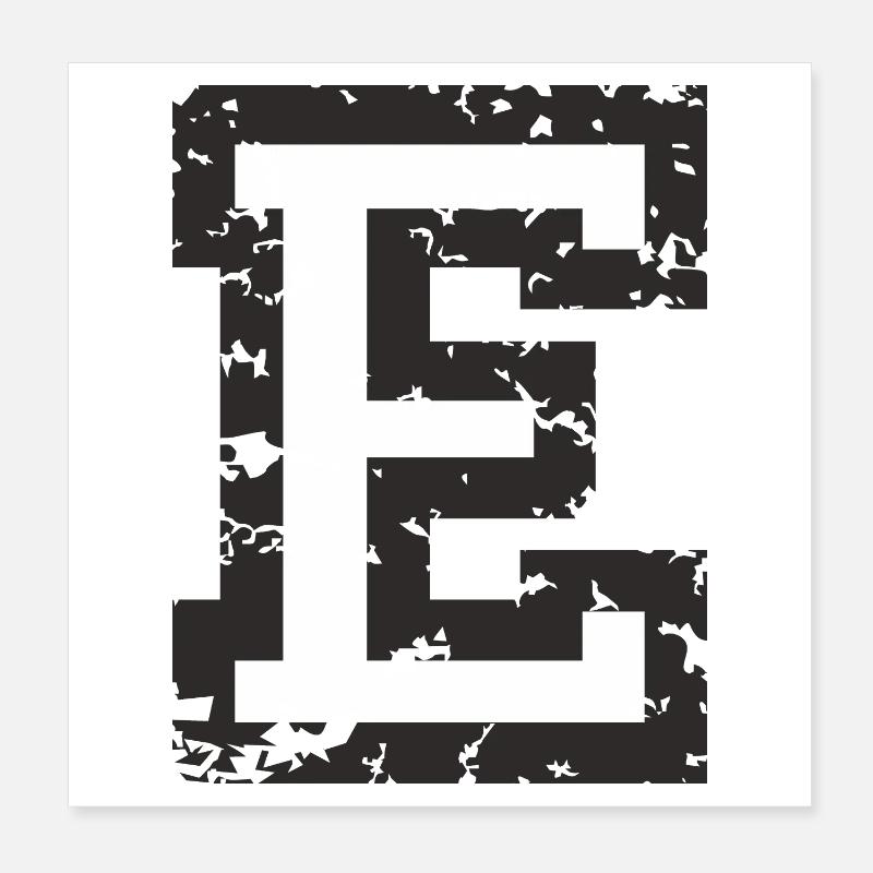 Letter E (Used Look) Black / White Poster 8" x 8" (20x20 cm)