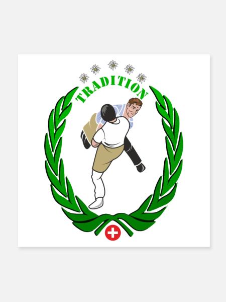 Schwinger Schweizer Nationalsport  Tradition - Poster 20x20 cm - Weiß - Vorne