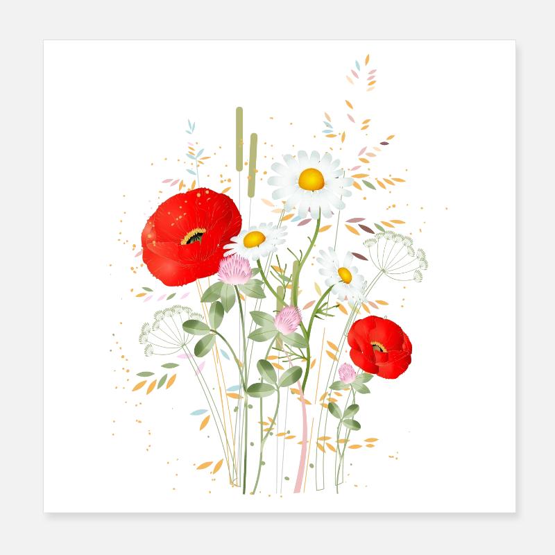 wunderschöne blühende Sommerwiese mit Mohnblumen Poster 20x20 cm