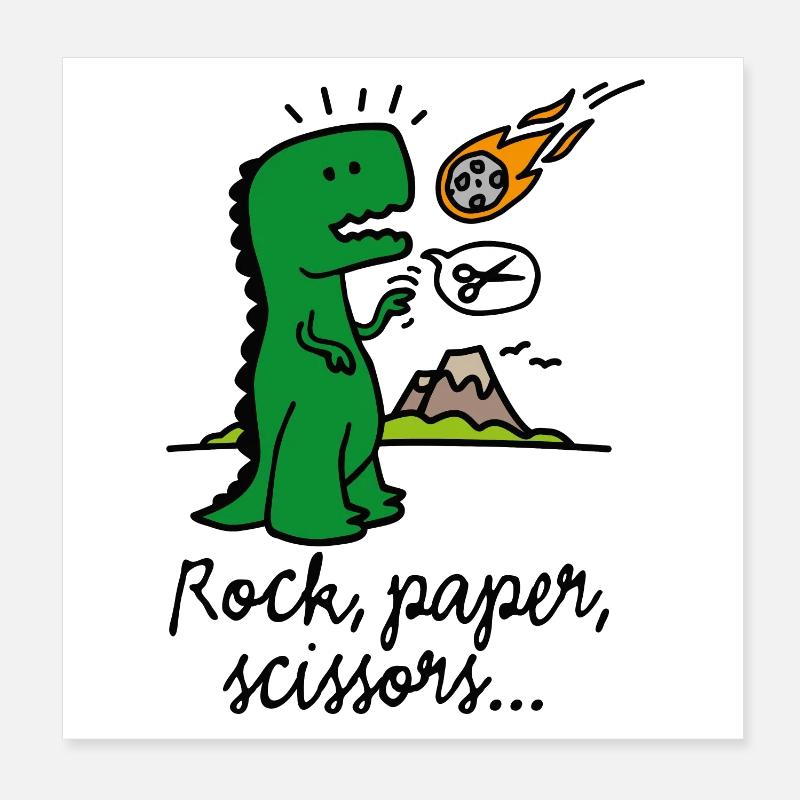 Ciseaux en papier de roche T-rex drôle de comète de dinosaure Poster 20 x 20 cm