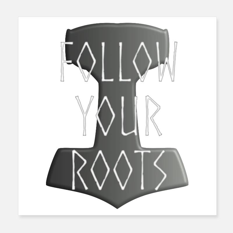Mjölnir Donar Hammer Thor - Suivez votre gris Roots Poster 20 x 20 cm