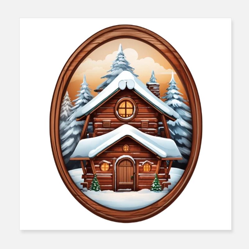 Cabane en bois, maison de Noël Poster 20 x 20 cm