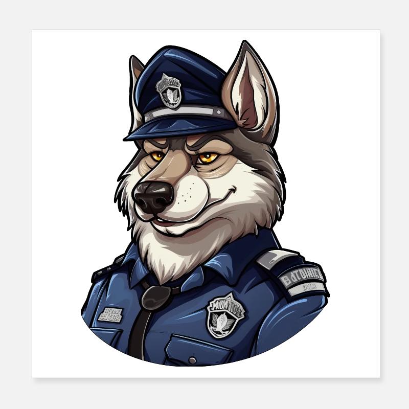 Polizei Wolf Poster 20x20 cm
