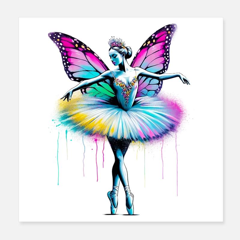 Ballerine avec des ailes de papillon papillon tutu Poster 20 x 20 cm