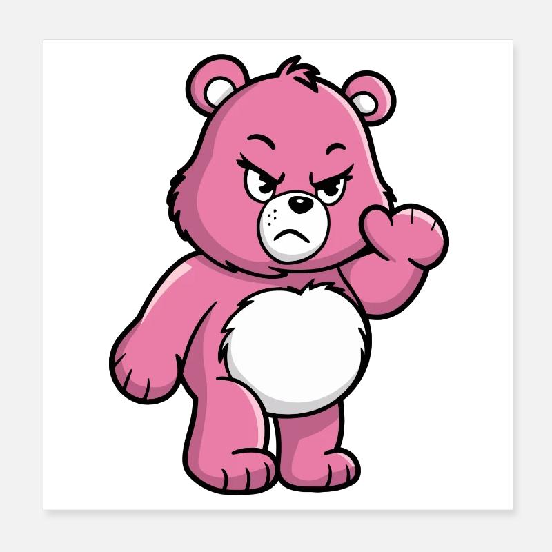 Dessin animé d’ours rose en colère Poster 20 x 20 cm