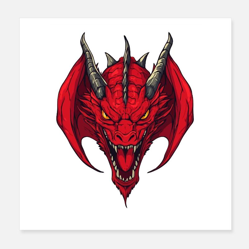 Roter Drachenkopf Frontansicht Poster 20x20 cm