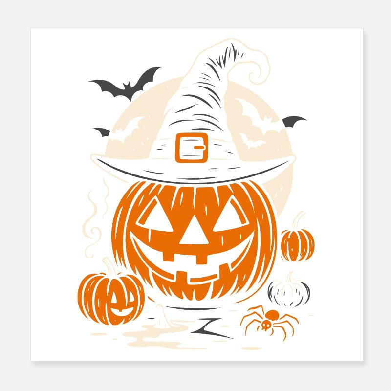 Halloween Pumpkin with Witch Hat & Spider Poster 8" x 8" (20x20 cm)