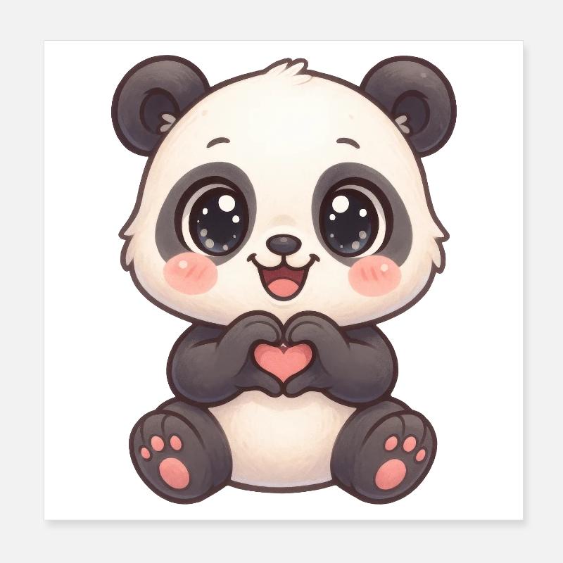 Panda mignon avec des mains en forme de cœur Poster 20 x 20 cm