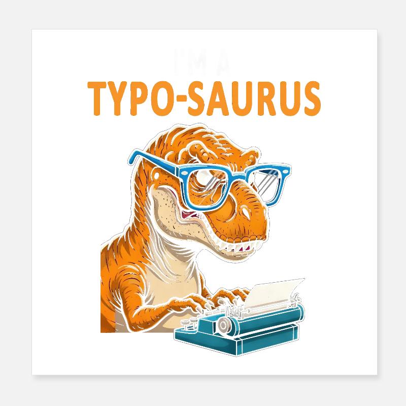 Typo-Saurus avec lunettes et machine à écrire Poster 20 x 20 cm
