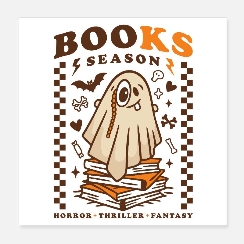 Books Season Cute Ghost – Horror Thriller Fantasy Poster 8" x 8" (20x20 cm)